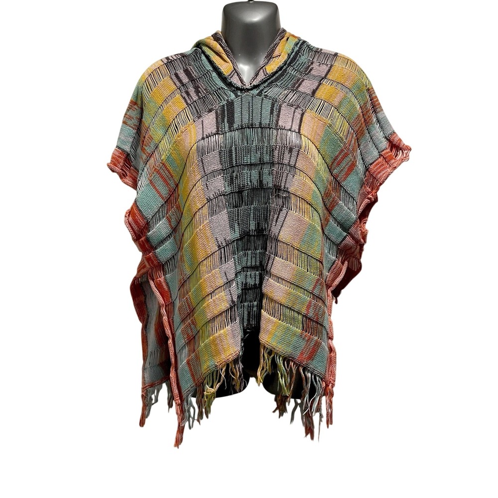Anthropologie Women Crochet Sweater Poncho Small Boho Eclectic Fringe Loose Fit